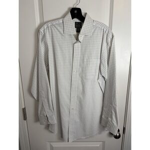 Jos A Bank Travelers Collection Tailored Fit Shirt Mens 165-32 Windowpane Plaid